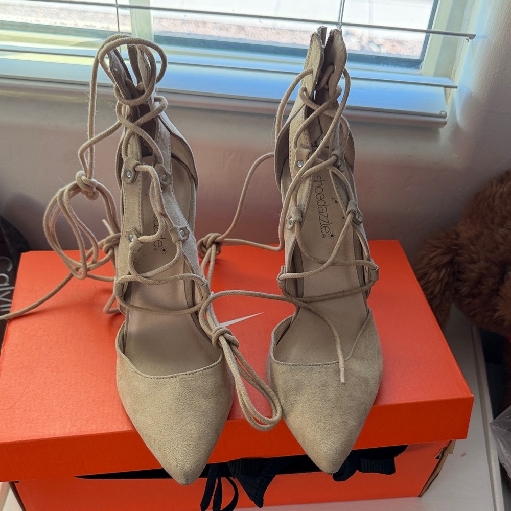 SCHUTZ Women's Lace-Up Heels - Cream